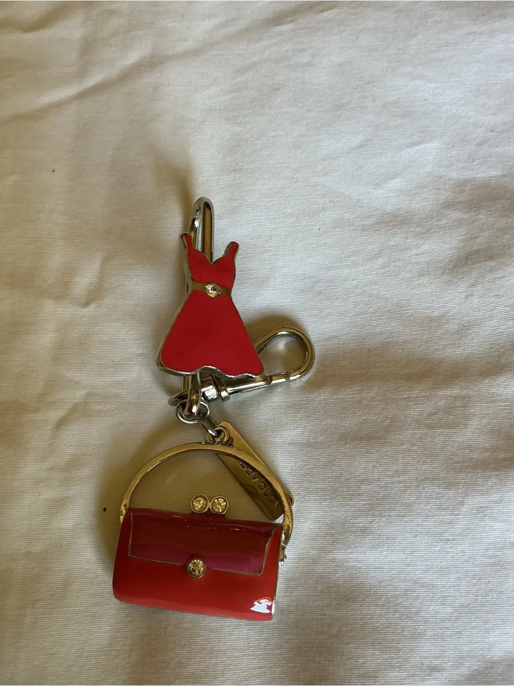 Pink Enamel Mini Purse and Dress Keychain